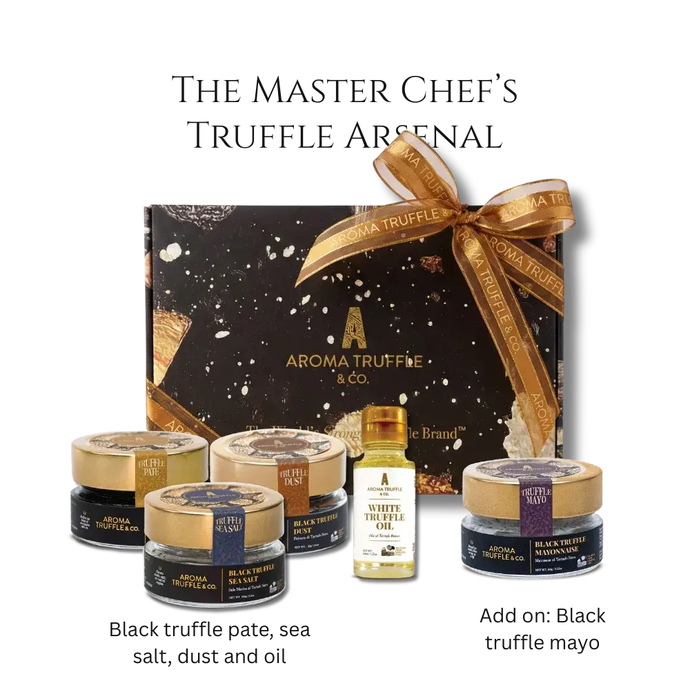 Aroma Truffle The Master Chefs Truffle Arsenal Gift Box perfect for searing a steak, tossing a salad, or simply making a sandwich. A gift box for gifting.