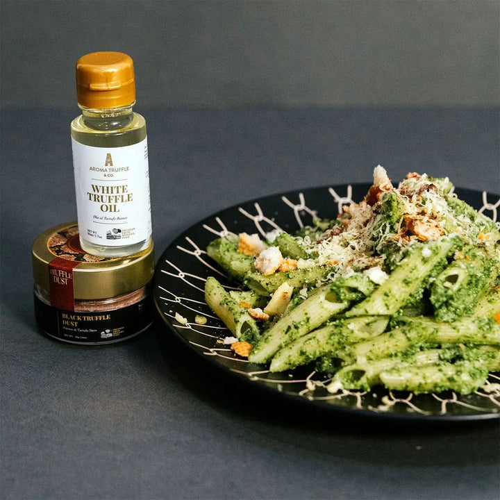 Truffle Pesto Pasta with Truffle Oil, Truffle Dust, and Breadcrumbs - Aroma Truffle