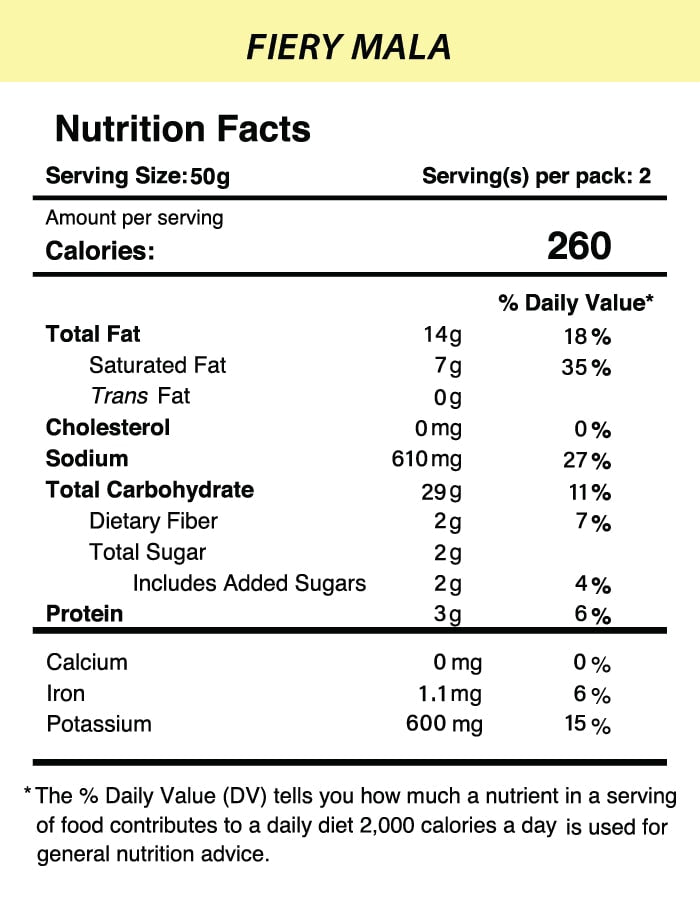 Nutrition Facts of Black Summer Truffle Chips - Fiery Mala