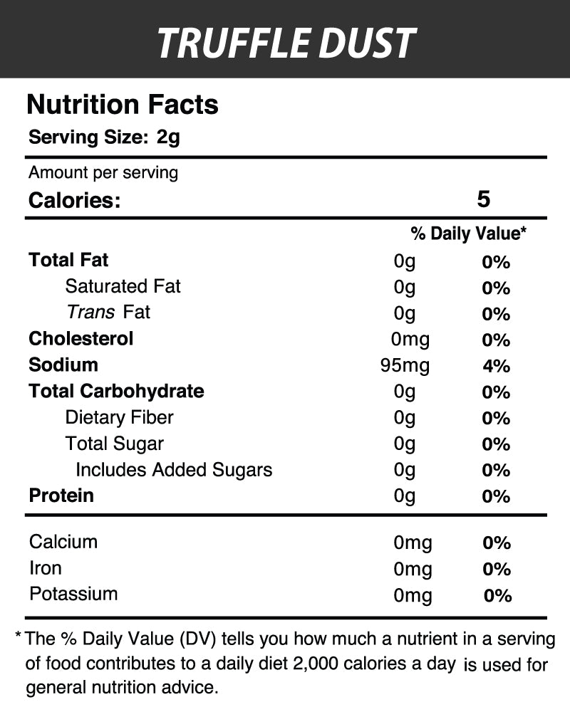 Nutrition Facts of Black Truffle Dust (55g) | All-Purpose Gourmet Seasoning Powder
