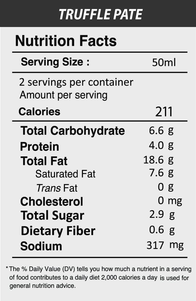 Nutrition Facts of Black Truffle Paté (450g) | Authentic Italian Mushroom Paste