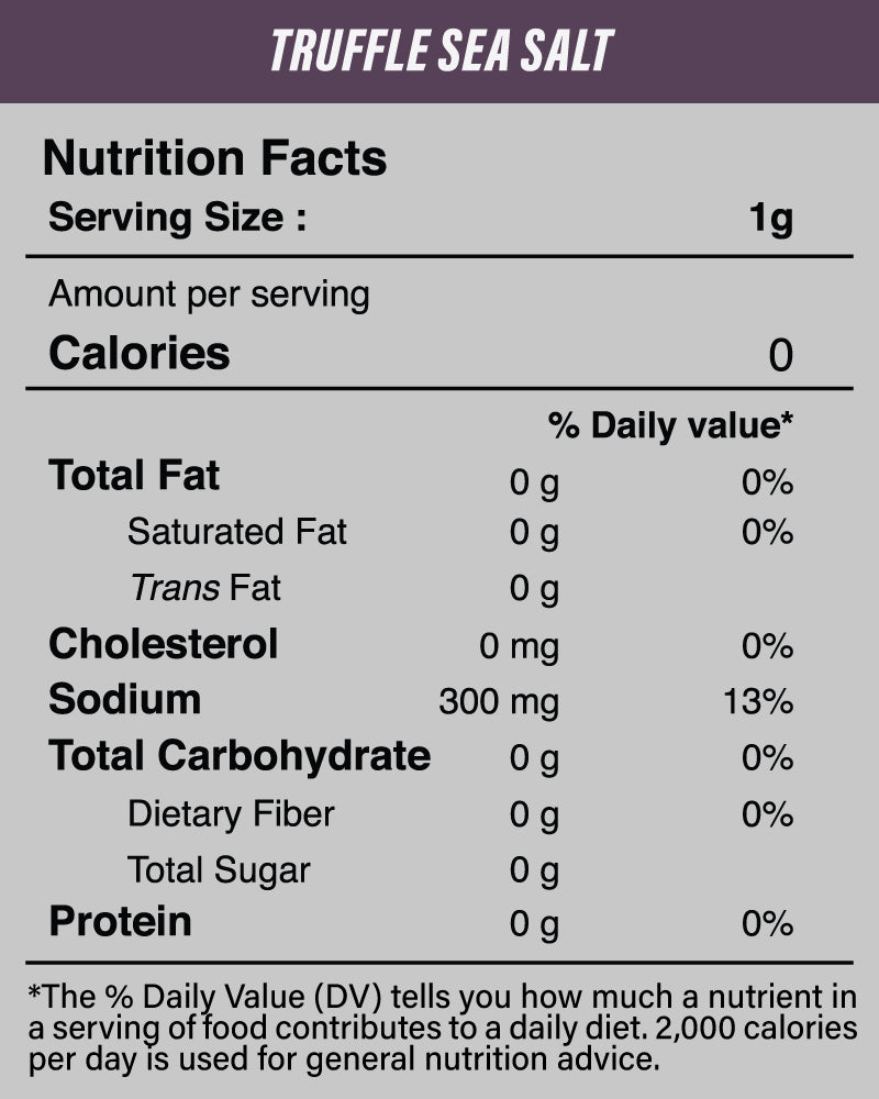 Nutrition Facts of Black Truffle Sea Salt (100g) | Premium Hand-Harvested Finishing Salt