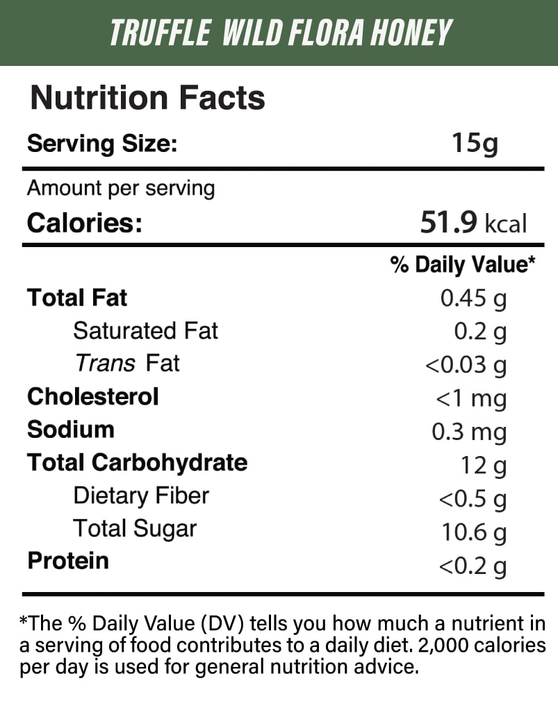 Nutrition Facts of Black Truffle Wild Flora Honey (100g) | Gourmet Truffle-Infused Glaze